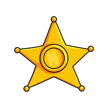 Glossy sheriffs badge wild west symbol isolated on white background