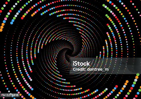 istock Glowing colourful dots circle. Abstract neon lights background for your design. 1413278818