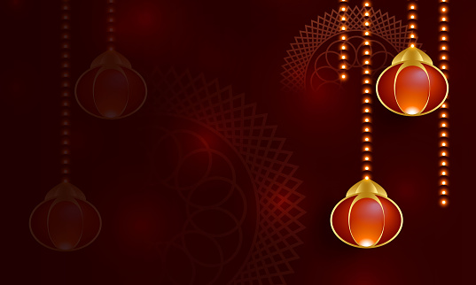 glowing garlands background,lights background,shiny background,red background,festival lights background,hanging lamps.stock illustration