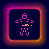 istock Glowing neon line Bungee jumping icon isolated on black background. Colorful outline concept. Vector 1360205917