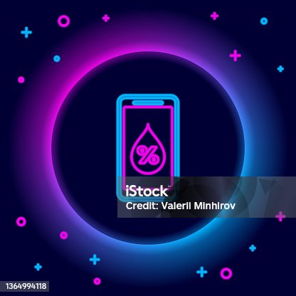 istock Glowing neon line Humidity for smart home icon isolated on black background. Weather and meteorology, thermometer symbol. Colorful outline concept. Vector 1364994118