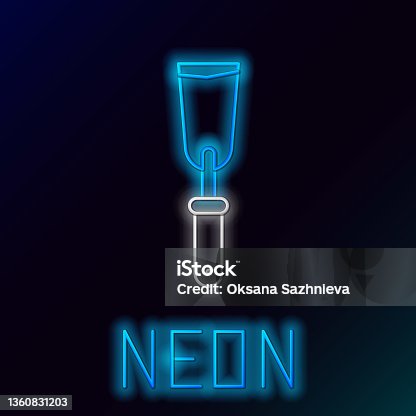 istock Glowing neon line Putty knife icon isolated on black background. Spatula repair tool. Spackling or paint instruments. Colorful outline concept. Vector 1360831203