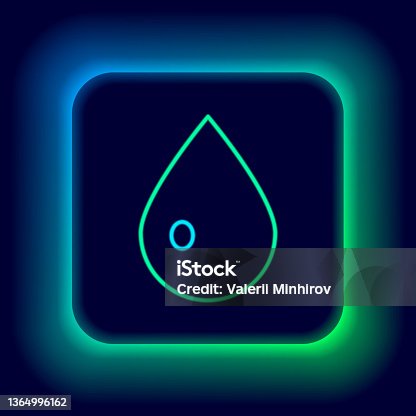 istock Glowing neon line Water drop icon isolated on black background. Colorful outline concept. Vector 1364996162