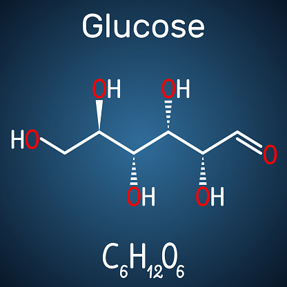 Glucose Molecule Linear Form Structural Chemical Formula On The Dark