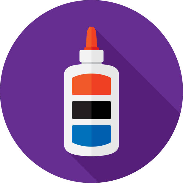 Glue Icon Flat Vector illustration of a glue bottle against a purple background in flat style. glue stick stock illustrations