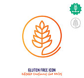 Gluten free vector icon illustration for logo, emblem or symbol use. Part of continuous one line minimalistic drawing series. Design elements with editable gradient stroke line.