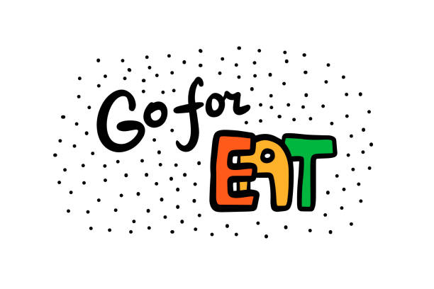 ilustrações de stock, clip art, desenhos animados e ícones de go for eat hand drawn vector illustration in cartoon style lettering - linha artigo de costura