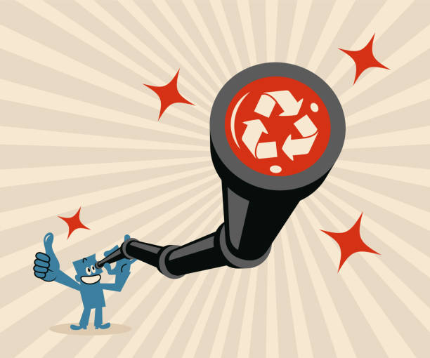 Go Green, a businessman looking through a hand-held telescope with a Recycling symbol vector art illustration