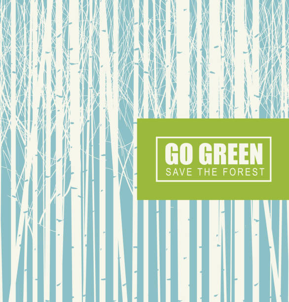 gehen sie grüne öko-plakat-konzept. rette den wald - birken stock-grafiken, -clipart, -cartoons und -symbole