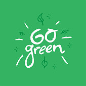 Go Green hand drawn lettering. Badge, label, sticker, poster, banner, social media post template.