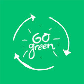 Go Green hand drawn lettering. Badge, label, sticker, poster, banner, social media post template.
