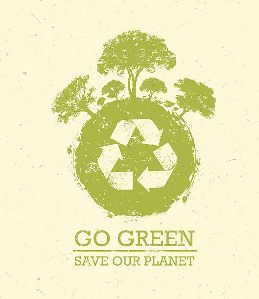 Go Green Save Our Planet Eco Vector Design Element Inspiring Creative Rough Template. Vector  Banner Design Concept On Grunge Texture Paper Background recycling stock illustrations