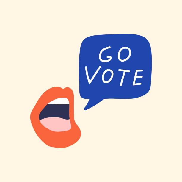 Go vote. Speech bubble flew out from mouth. crying illustrations stock illustrations
