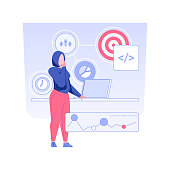 SMART goal setting isolated concept vector illustration. Businesswoman setting smart goals, IT company, strategy development, attainable rate, measurable opportunity vector concept.