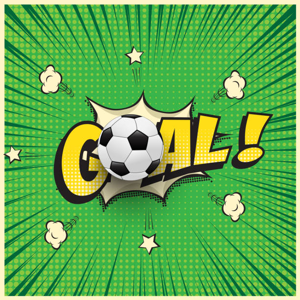 Goal word with realistic soccer ball in comic book style illustration. Vector football illustration. Goal word with realistic soccer ball in comic book style illustration. Vector football illustration. soccer borders stock illustrations