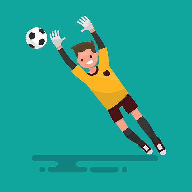 Goalkeeper catches the ball. Football. Vector illustration Goalkeeper catches the ball. Football. Vector illustration of a flat design goalie stock illustrations