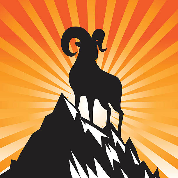 Goat standing on mountain burst 2015 Chinese New Year vector art illustration