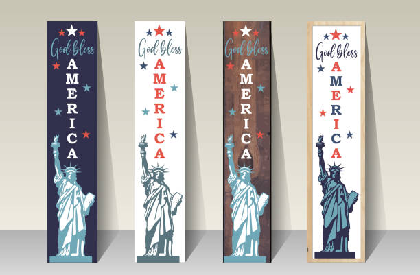 God bless America - porch sign vertical vector design template God bless America - - patriotic porch sign vertical vector design template cartoon of a statue of liberty free stock illustrations