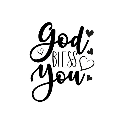 God bless you- calligraphy text, with heart.