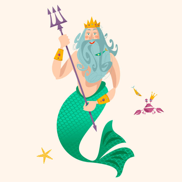 God of freshwater, sea and ocean Neptune (Poseidon). God of freshwater, sea and ocean Neptune (Poseidon). Vector illustration. merman stock illustrations