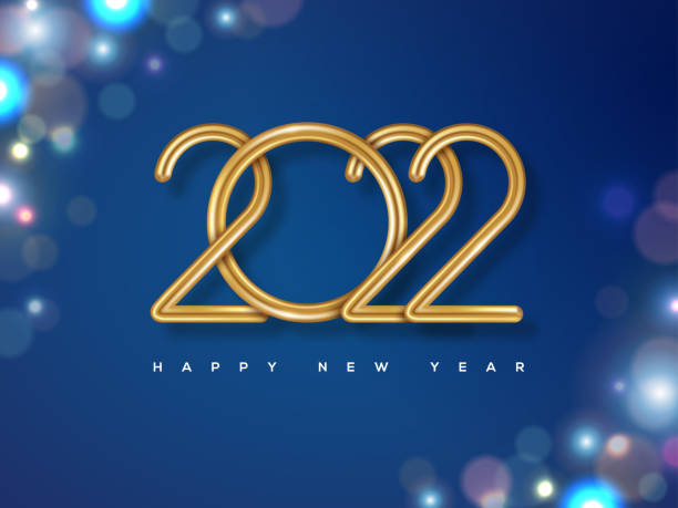 Gold 2022 New year greeting card vector art illustration