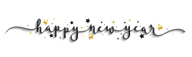 ilustraciones, imágenes clip art, dibujos animados e iconos de stock de feliz nuevo año 2020 oro y negro pincel vectorial bandera de caligrafía - happy new year