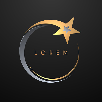 Gold and silver circle star logo template in vector