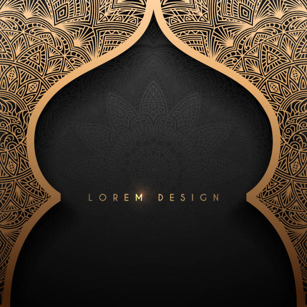 Gold arch with arabic pattern background Gold arch with arabic pattern background in vector door designs stock illustrations