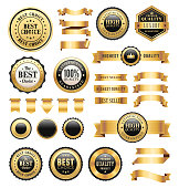 Vector illustration of the gold badges and ribbons set