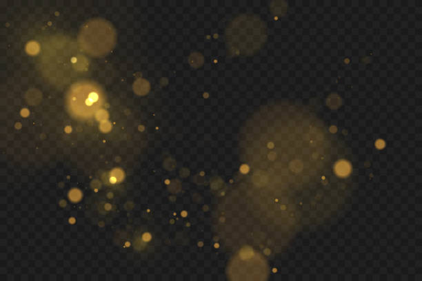 Gold bokeh effect Glowing particles isolated on dark transparent background illuminated stock illustrations