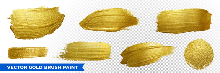 Gold brush paint strokes with golden glitter texture. Vector golden sparkling glow background for Christmas, luxury design