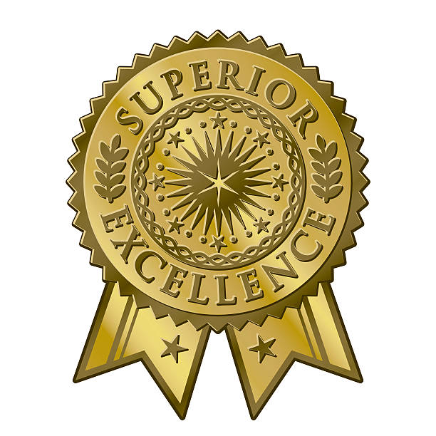 Gold certificate award seal, superior excellent achievement This is a vector art illustration of a gold metallic certificate sticker seal. This graphic is for superior excellence in learning. Jazz up any award or certificate with this art. This is a classic looking metal of honor with ribbons hanging down and a jagged edge. rock formations stock illustrations