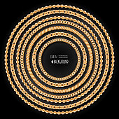 Gold chains round frame template on black background. Jewelry trendy print. Decorative design elements. Vector illustration