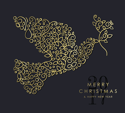 Gold Christmas and new year ornamental dove bird