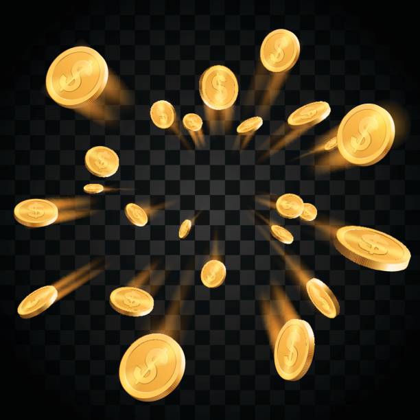 Gold coins explosion Gold coins explosion in vector currency symbol stock illustrations