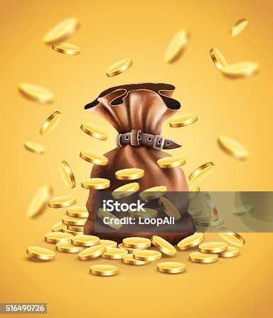 istock Gold coins falling down and full sack 516490726