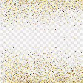 Gold confetti on a transparent background, frame of gold confetti