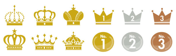 ゴールドクラウンアイコンセットベクトル - 王冠点のイラスト素材／クリップアート素材／マンガ素材／アイコン素材
