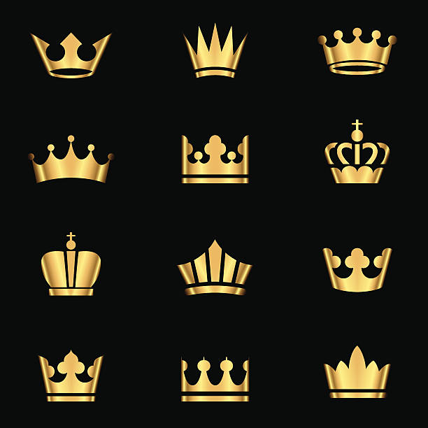 Gold Crowns Set Set of gold crowns icons.  Colors in gradients are global, so they can be changed easily.  Each element is grouped individually for easy editing. metal clipart stock illustrations