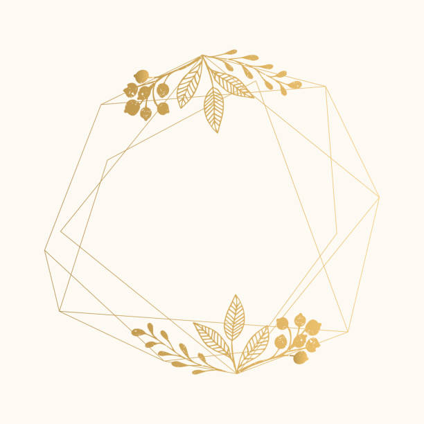 Gold foil geometric frame with leaves for luxury wedding design Gold foil geometric frame with leaves for luxury wedding design award patterns stock illustrations