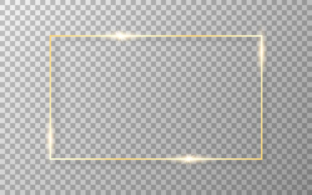 Gold frame on transparent background. Luxury golden border. Shiny rectangle with soft shadow. Wedding or fashion object. Realistic template. Vector illustration Gold frame on transparent background. Luxury golden border. Shiny rectangle with soft shadow. Wedding or fashion object. Realistic template. Vector illustration. backgrounds borders stock illustrations