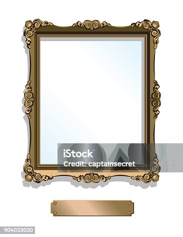 istock Gold gilded frame with plaque isolated on white - vertical 904033030