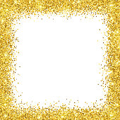Gold glitter border frame on white backround. Vector illustration