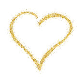 Gold glitter hand drawn vector hearts on white background