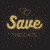 An original artwork vector illustration of a gold stars glitter - manually created.This gold glitter Save The Date Message can be use for your design - postcard, invitation, poster or flyer.