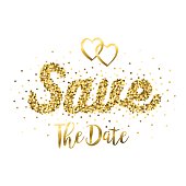 An original artwork vector illustration of a gold stars glitter - manually created.This gold glitter Save The Date Message can be use for your design - postcard, invitation, poster or flyer