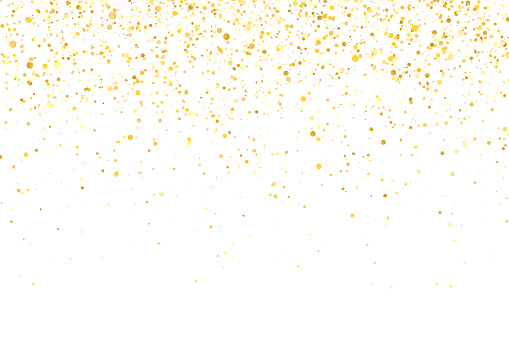 Gold glitter shiny holiday confetti on white background. Vector illustration