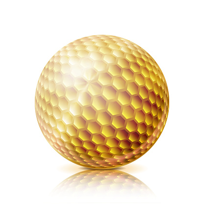 Gold Golf Ball 3d Realistic Vector Illustration Isolated On White ...