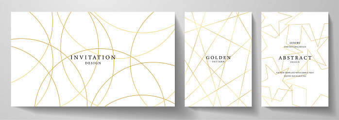 Gold invitation, cover design set. Luxury elegant gold circle, line, star pattern