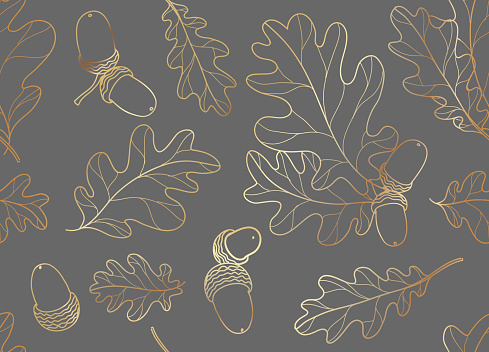 Gold oak leaves with acorn seamless vector
